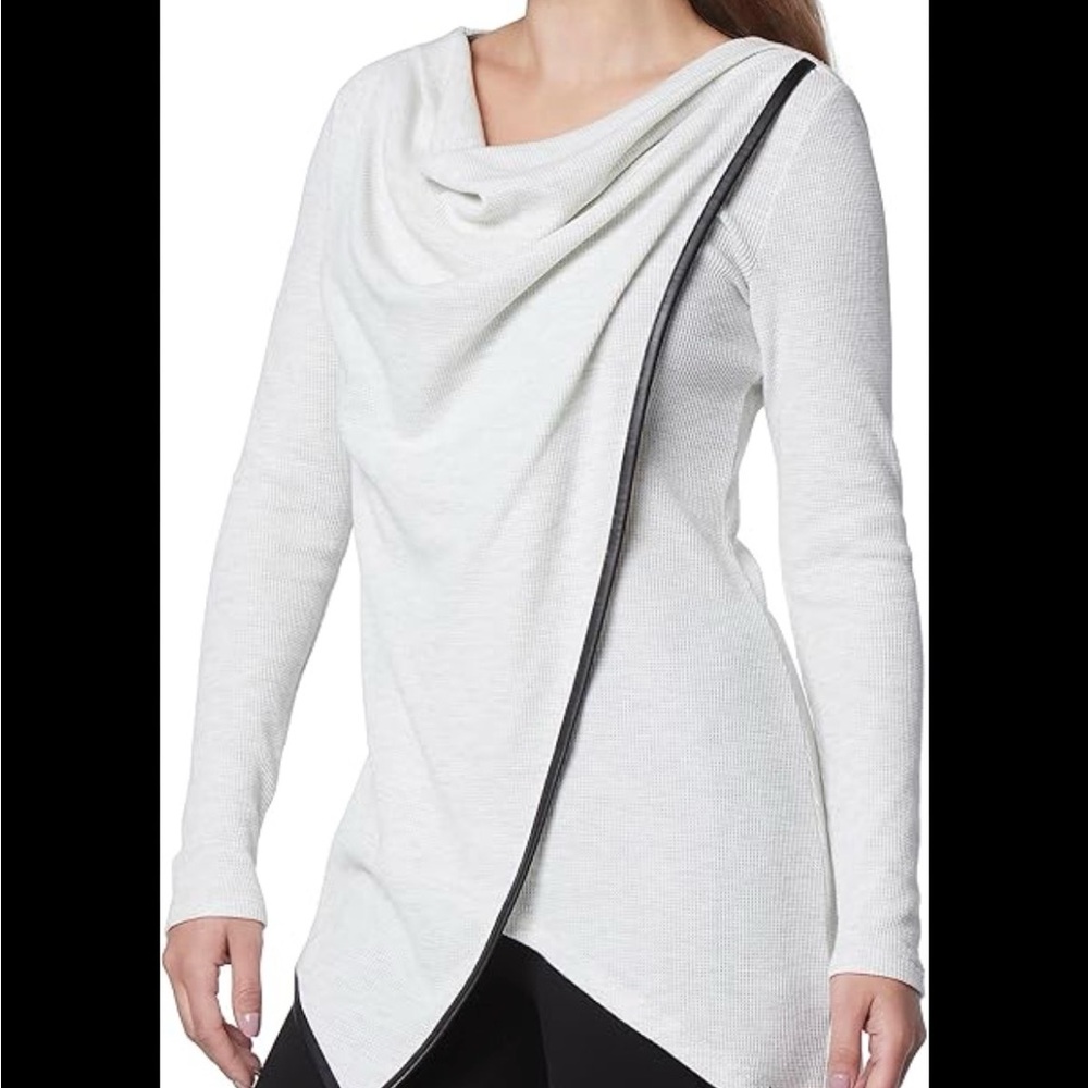 Asymmetric Draped Tunic with Faux Leather Detail